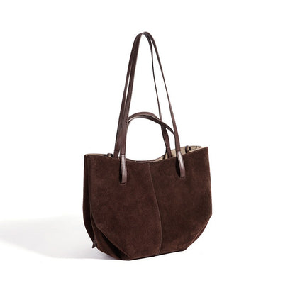 Vintage Suede Genuine Leather Tote Clutch Bag with Coin Pouch