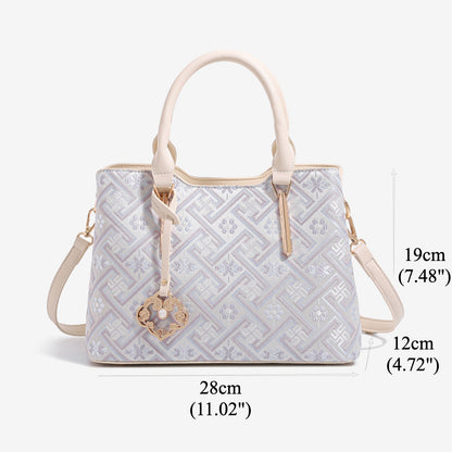 Elegant Jacquard Pattern Vegan Eco-Leather Satchel Clutch Bag with Hollow Lock Charm