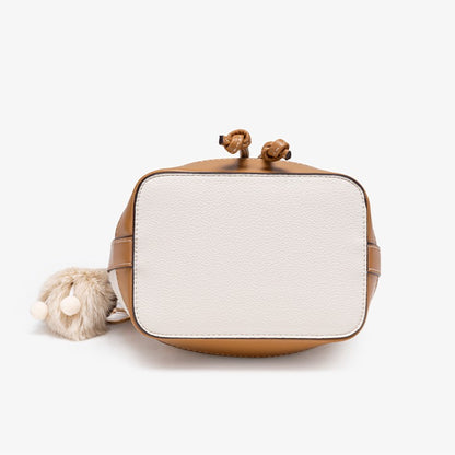 Vintage Checkerboard Vegan Eco-Leather Bucket Clutch Bag with Fluffy Charm