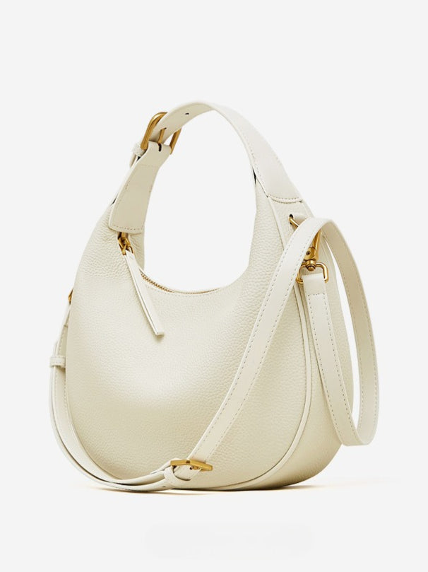 Modern Half-Moon Genuine Leather Bag - Versatile 2-Way Carry Pebbled Hobo