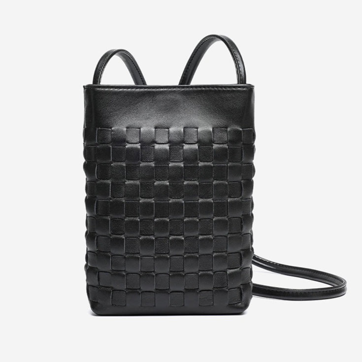 Mellow Sheepskin Leather Mini Woven Phone Clutch Bag