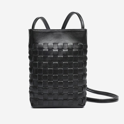 Mellow Sheepskin Leather Mini Woven Phone Clutch Bag