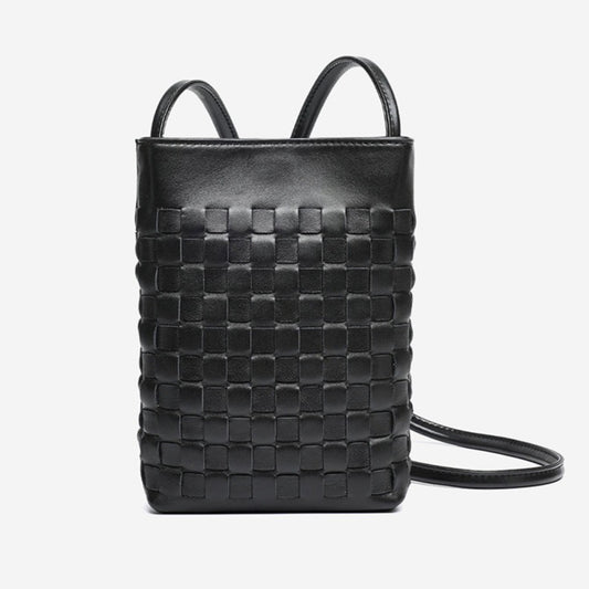 Mellow Sheepskin Leather Mini Woven Phone Clutch Bag