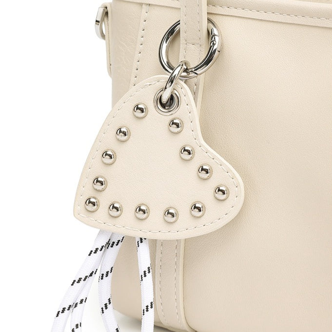 Sculpted Genuine Leather Mini Tote Crossbody Bag with Signature Heart Charm