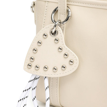 Sculpted Genuine Leather Mini Tote Crossbody Bag with Signature Heart Charm