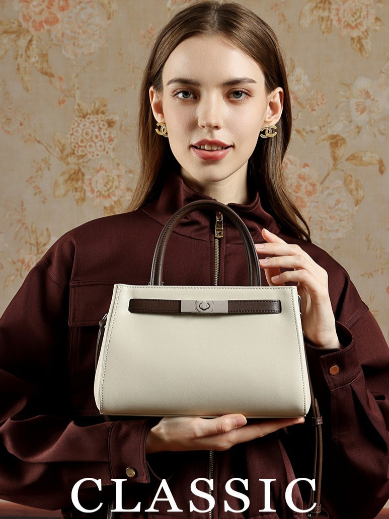 Textured Genuine Leather Kelly Satchel Elegant Crossbody Bag