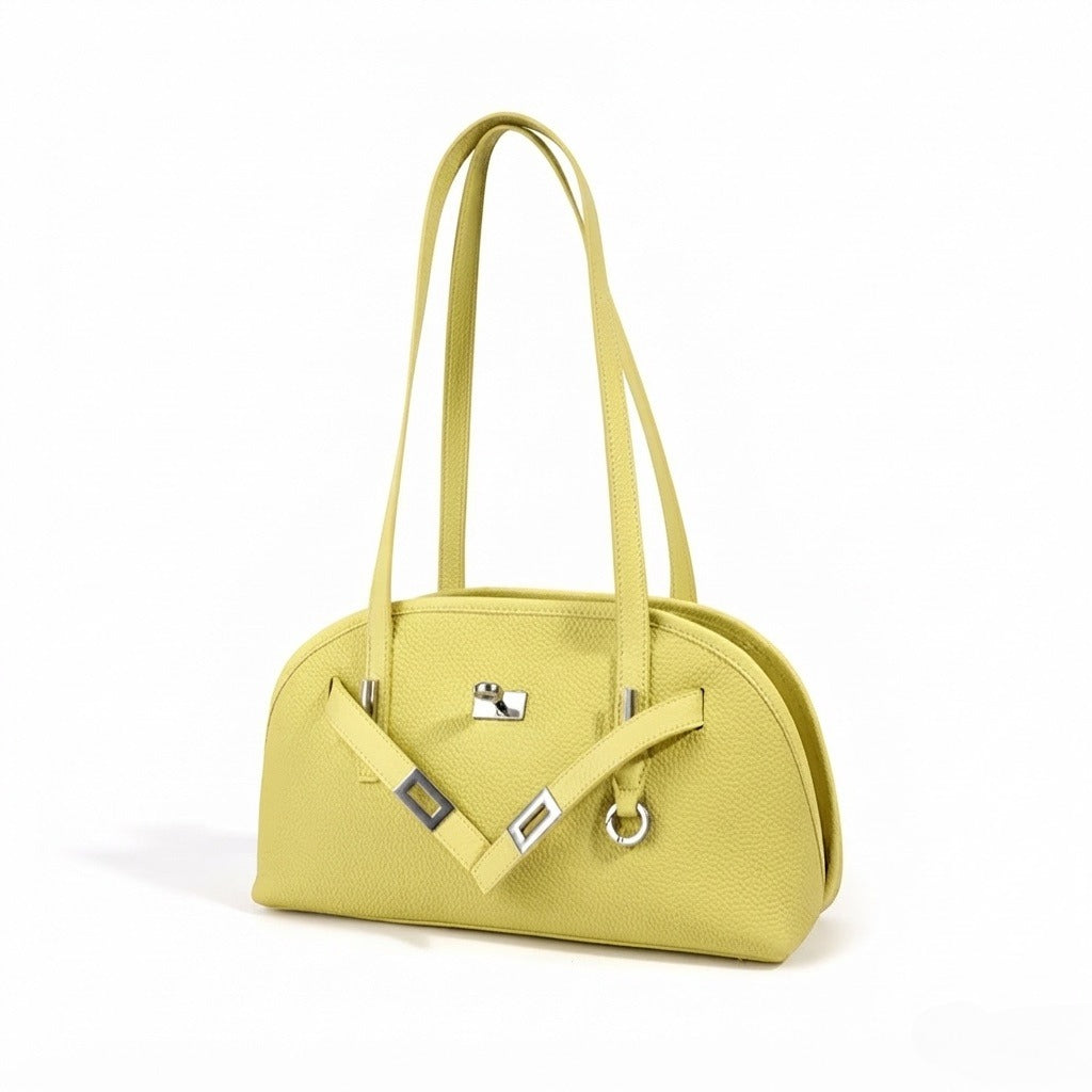 Borsa pochette a mezzaluna capiente in vera pelle dai colori vivaci