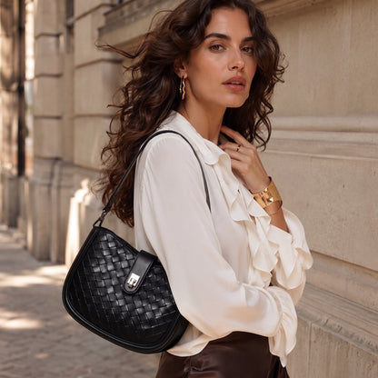 Intricate Woven Genuine Leather Saddle Clutch Bag