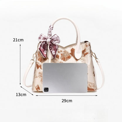 Muted Luxe Floral Jacquard Vegan Eco-Leather Clutch Bag with Silk Scarf Charm