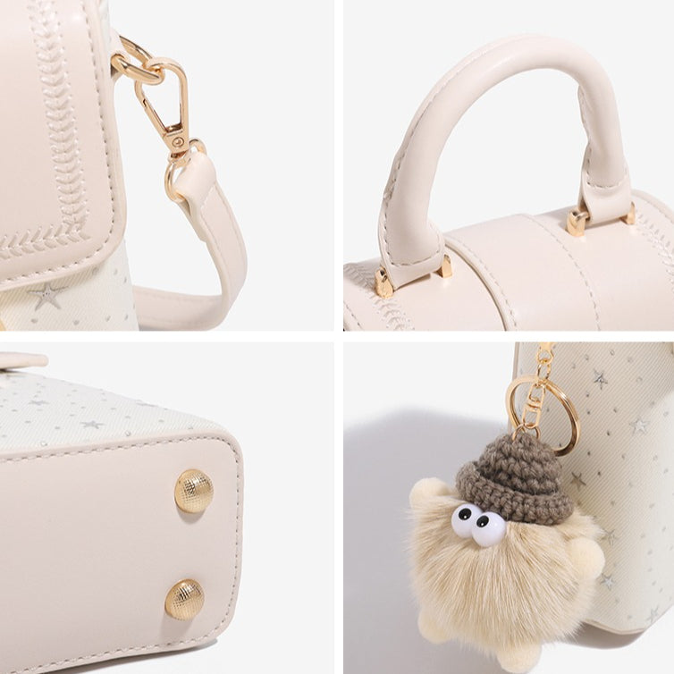 Romantic Star Vegan Eco-Leather Flap Mini Phone Handbag with Fluffy Charm