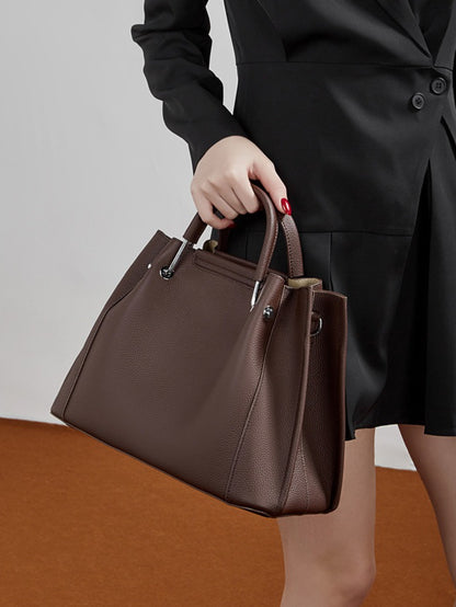 Women's Executive Trapezoid Genuine Leather Tote Bag