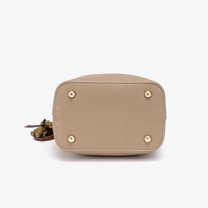 Minimalist Pebbled Vegan Eco-Leather Bucket Clutch Bag with Bear Charm
