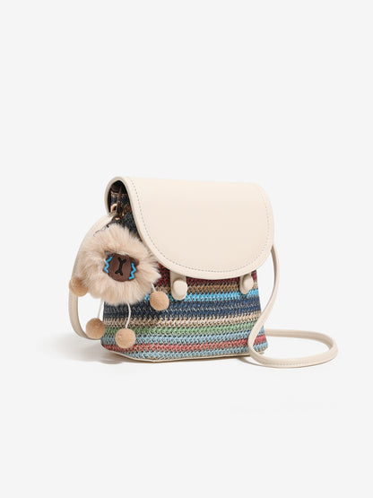 Vibrant Striped Woven Vegan Eco-Leather Compact Clutch Bag with Playful Charm