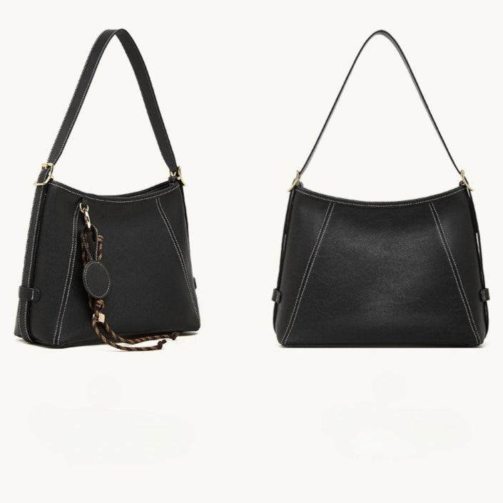 Artisan Stitched Genuine Leather Bag - Vintage Western Shoulder Tote with Tassel