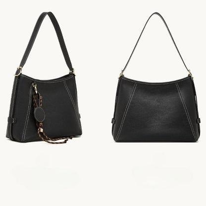 Artisan Stitched Genuine Leather Bag - Vintage Western Shoulder Tote with Tassel