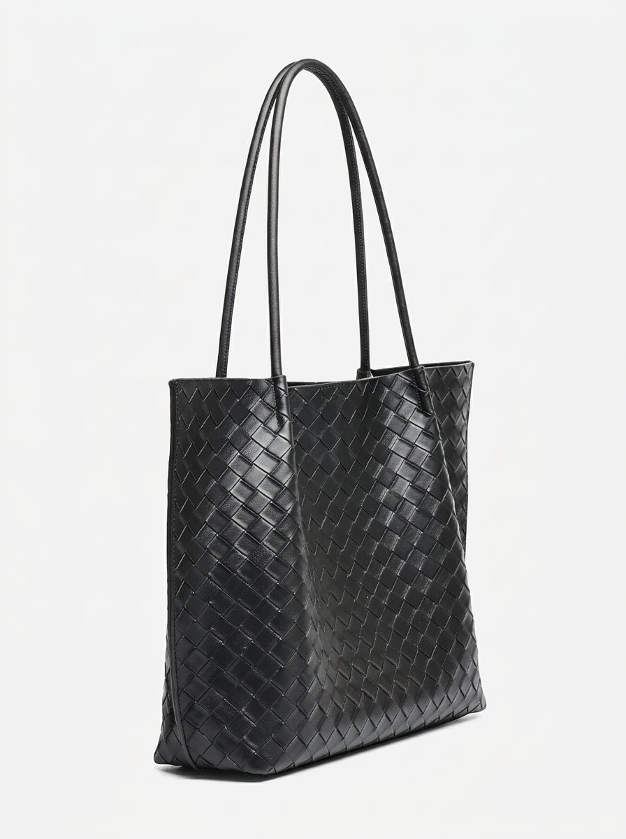 Minimalist Woven Genuine Leather Spacious Tote Clutch Bag