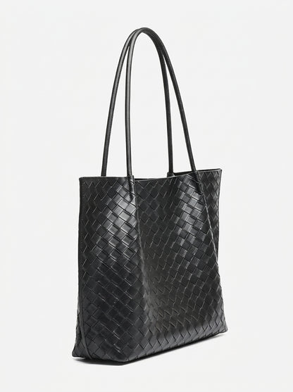 Minimalist Woven Genuine Leather Spacious Tote Clutch Bag