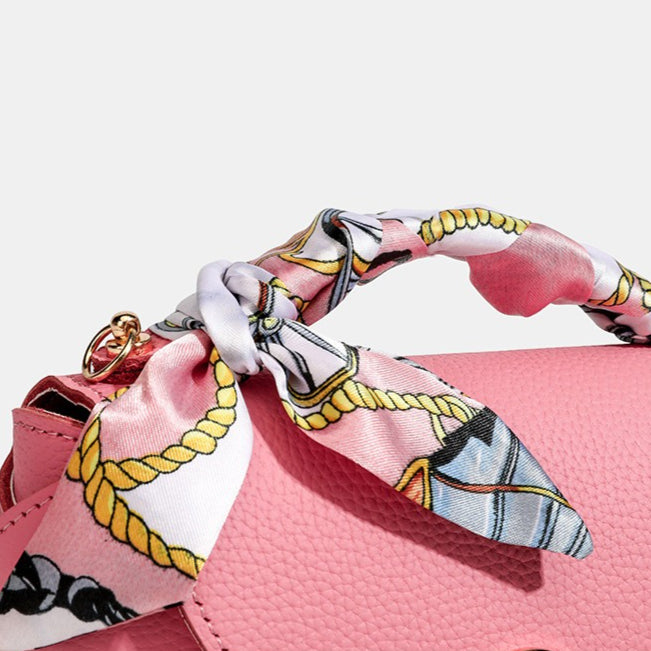 Elegant Retro Genuine Leather Chain Crossbody Shoulder Silk Scarf Handbag