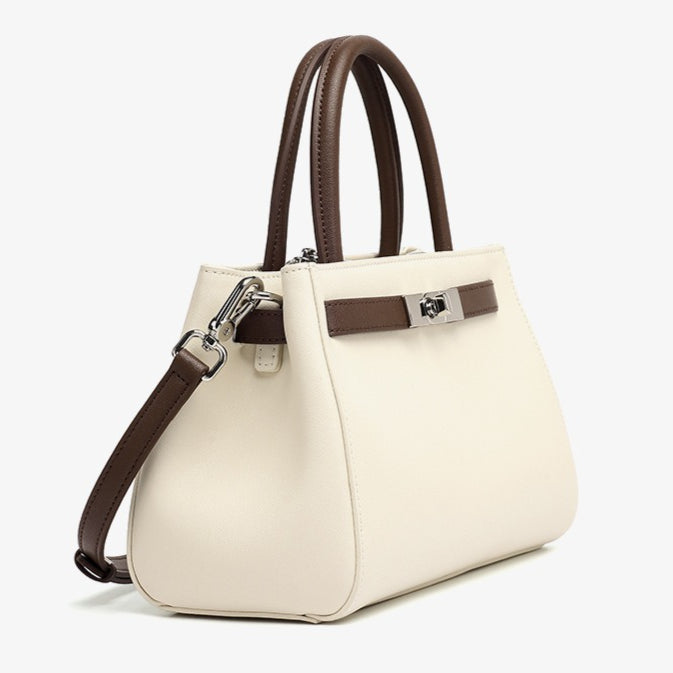 Textured Genuine Leather Kelly Satchel Elegant Crossbody Bag