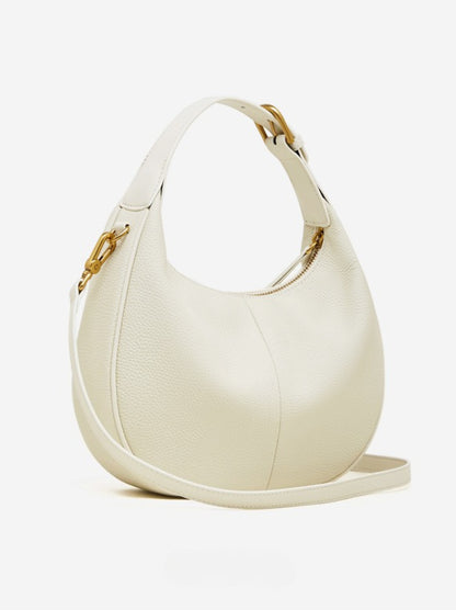Modern Half-Moon Genuine Leather Bag - Versatile 2-Way Carry Pebbled Hobo