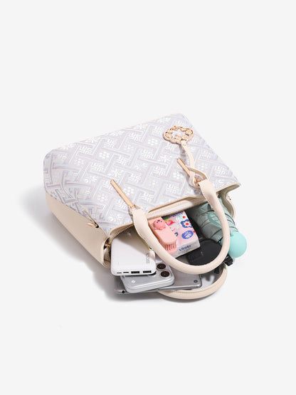 Elegant Jacquard Pattern Vegan Eco-Leather Satchel Clutch Bag with Hollow Lock Charm