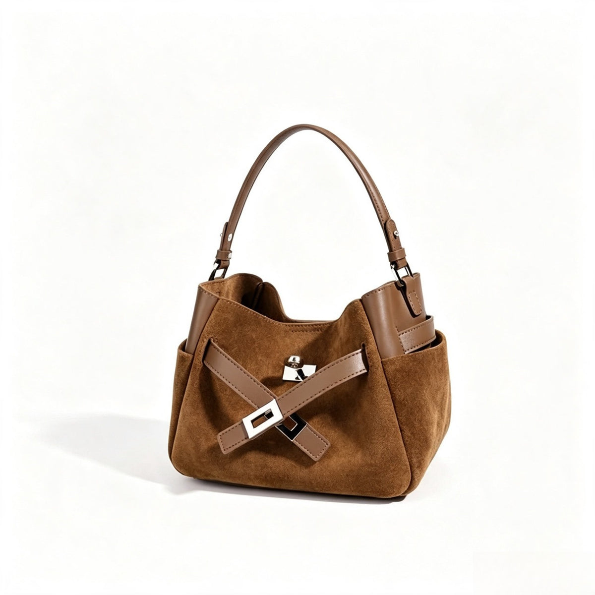Lässige Beuteltaschen-Clutch aus echtem Veloursleder