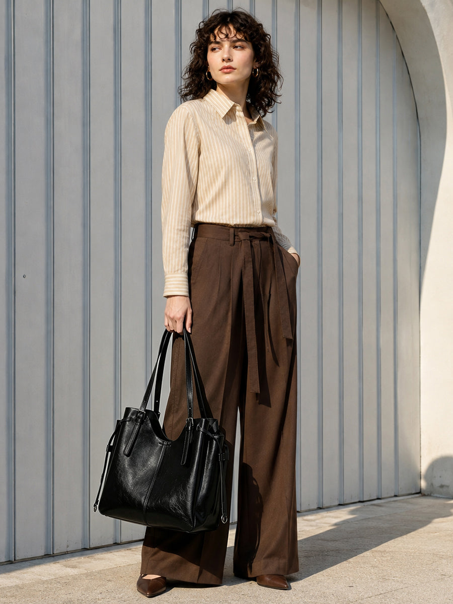Classic Maillard Genuine Leather Large Capacity Tote Clutch Bag