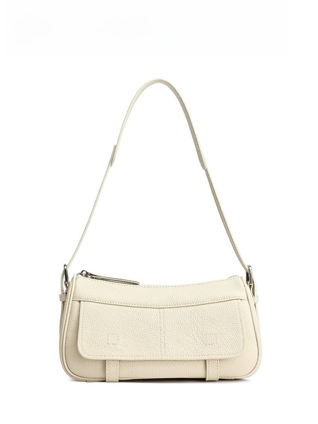 Mellow Pebbled Genuine Leather Flap Baguette Clutch Bag