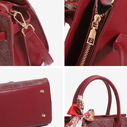 Modern Cloud Motif Vegan Eco-Leather Clutch Bag with Silk Scarf Charm