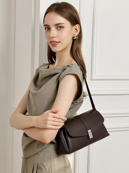Minimalist Genuine Leather Shoulder Bag with Signature H Buckle