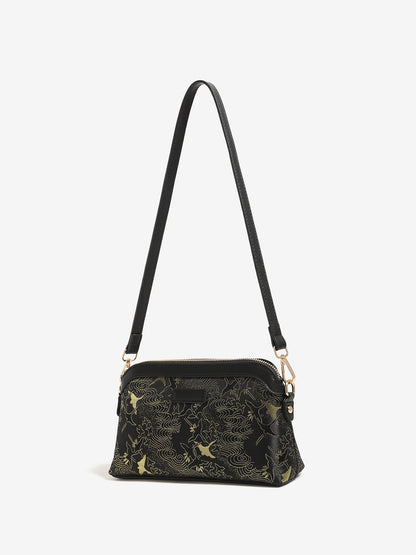 Opulent Crane Pattern Vegan Eco-Leather Clutch Bag