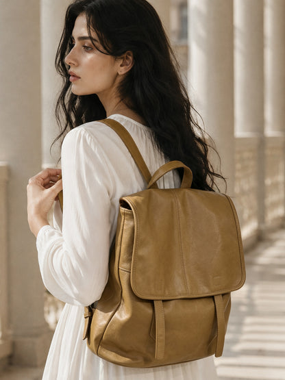 Vintage Casual Genuine Leather Flap Backpack