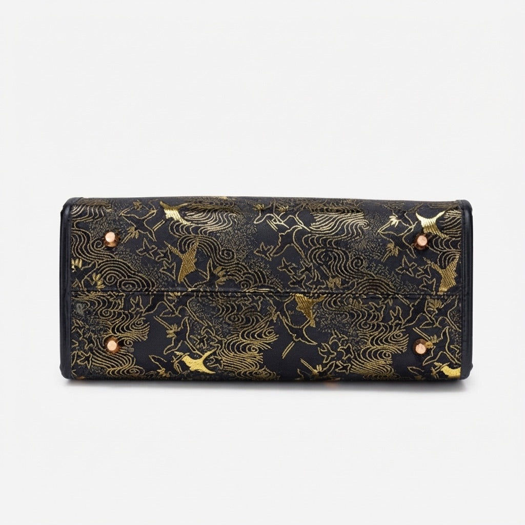 Mystic Crane Motif Vegan Eco-Leather Satchel Clutch Bag