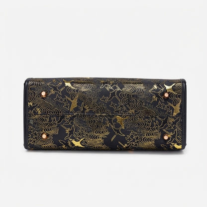 Mystic Crane Motif Vegan Eco-Leather Satchel Clutch Bag