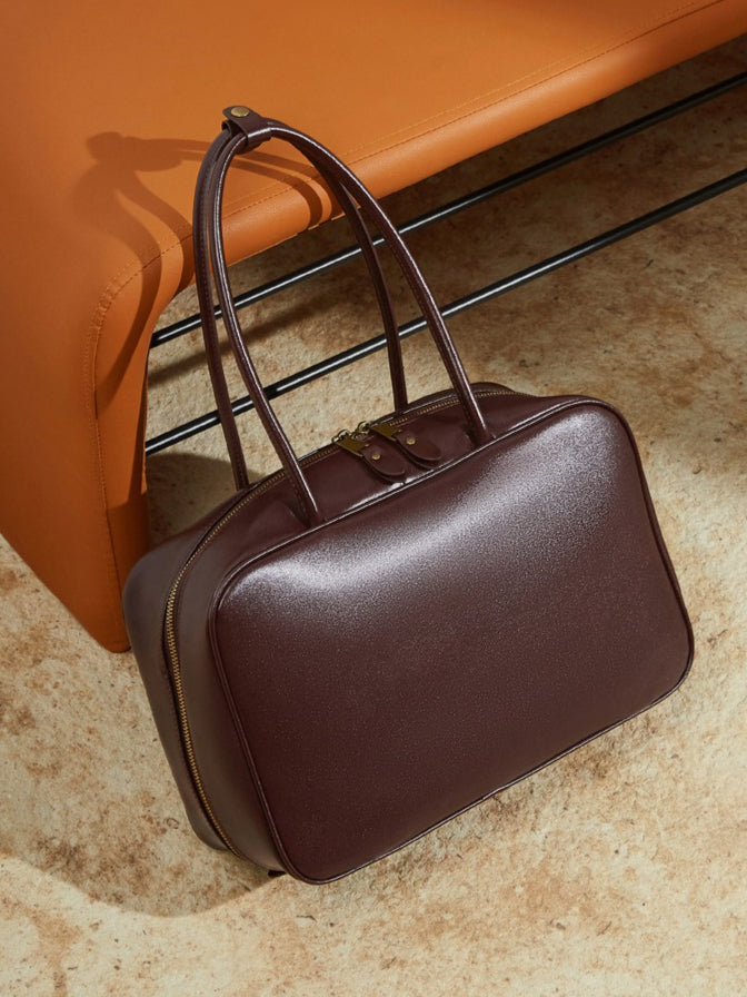 Women's Large Smooth Genuine Leather Bag - Versatile 2-Way Carry Office Work Tote