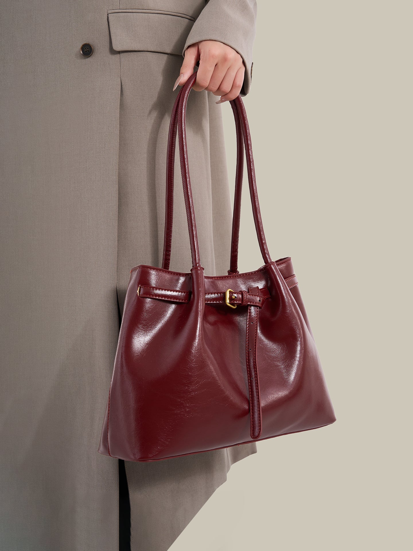 Minimalist Glossy Vegan Eco-Leather Tote Clutch Bag