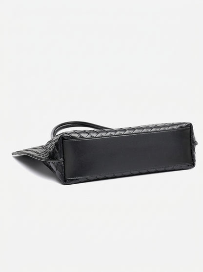 Minimalist Woven Genuine Leather Spacious Tote Clutch Bag