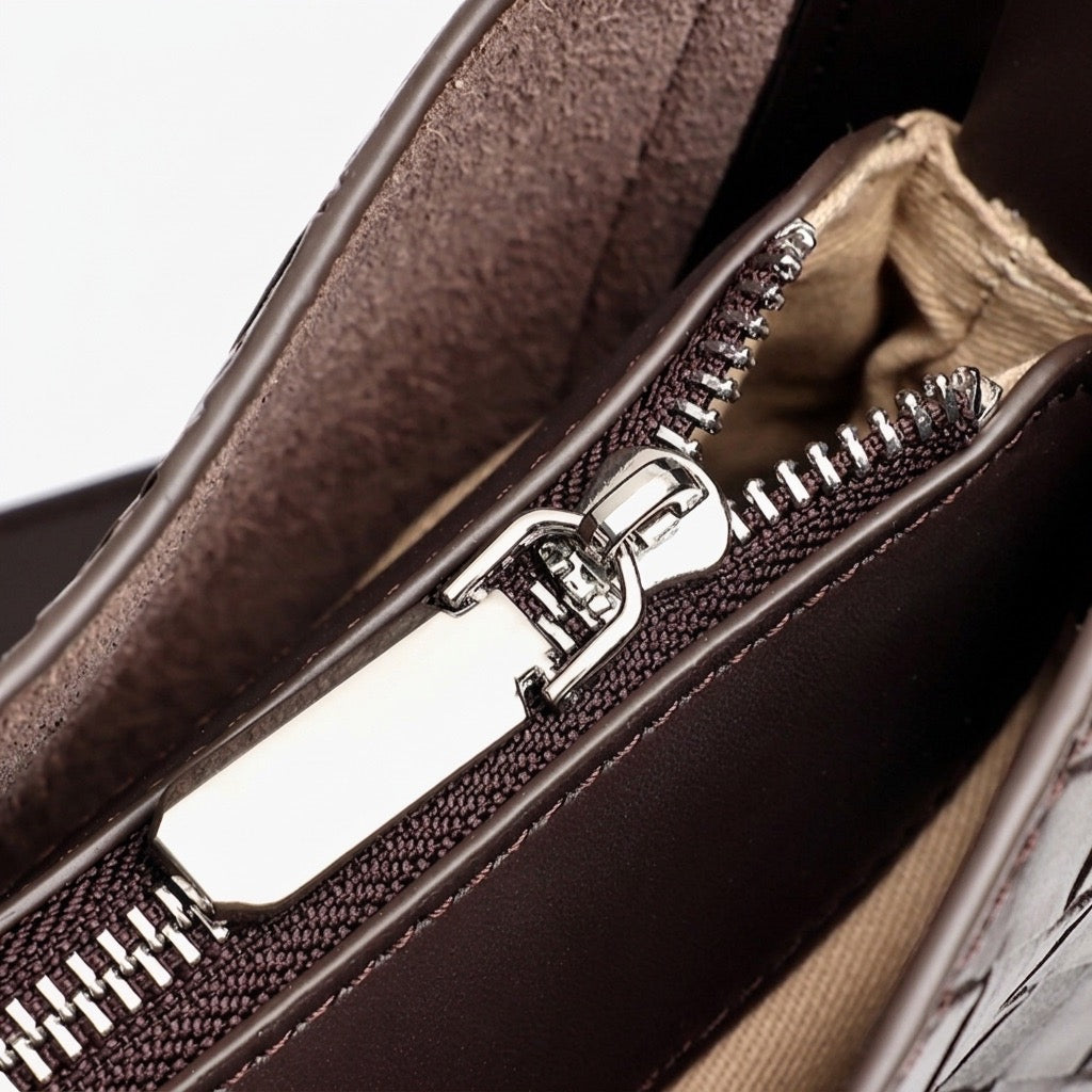 Intricate Woven Genuine Leather Saddle Clutch Bag