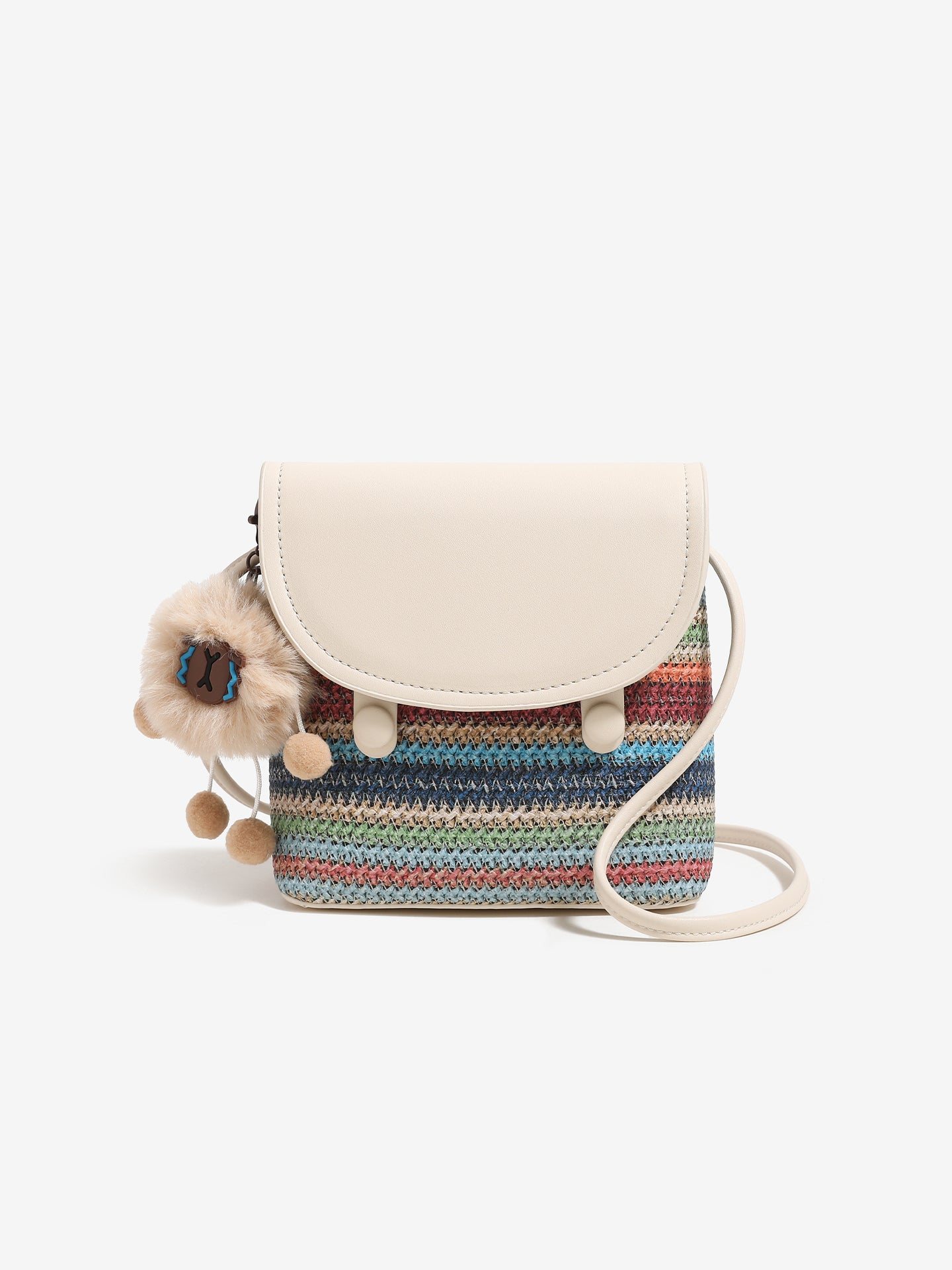 Vibrant Striped Woven Vegan Eco-Leather Compact Clutch Bag with Playful Charm