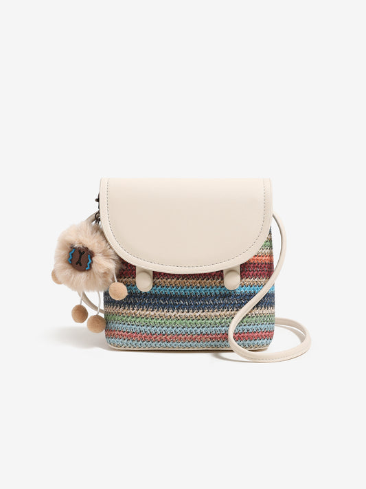 Vibrant Striped Woven Vegan Eco-Leather Compact Clutch Bag with Playful Charm