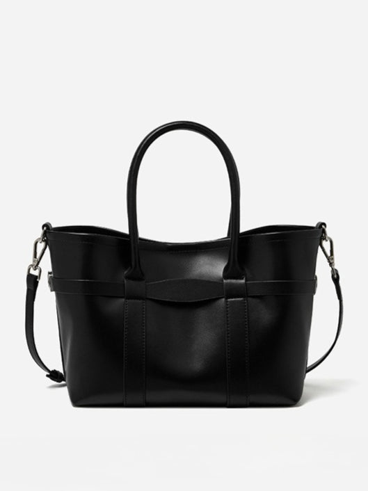 Italian Luxury Plain Genuine Leather Cowhide Large Tote Crossbody Bag