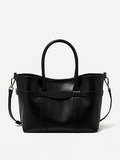 Italian Luxury Plain Genuine Leather Cowhide Large Tote Crossbody Bag
