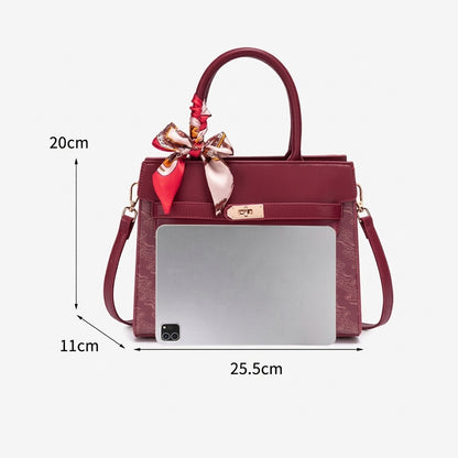 Borsa tote pochette regale con nuvole orientali, in ecopelle vegana, con charm a foulard di seta