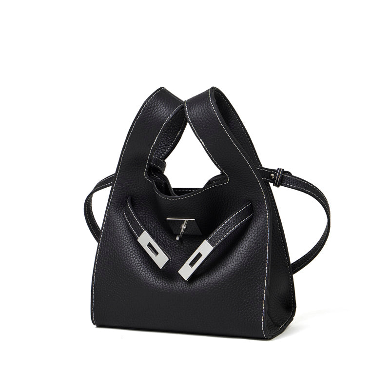 Borsa classica a secchiello chic in vera pelle per tutti i giorni, a tracolla