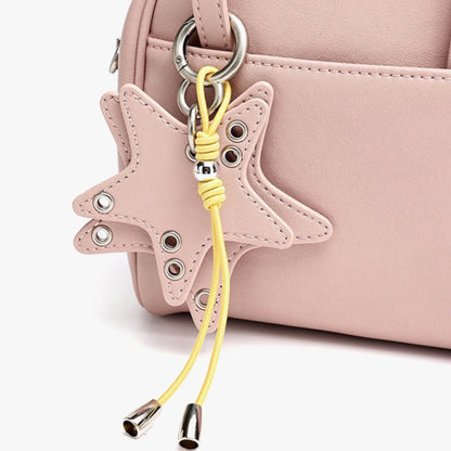 Chic Petite Genuine Leather Mini Boston Clutch Bag with Playful Star Charm