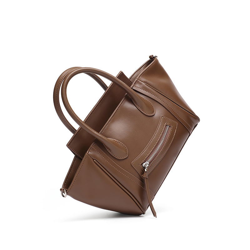 Maillard Style Genuine Leather Smile Flap Satchel Crossbody Bag