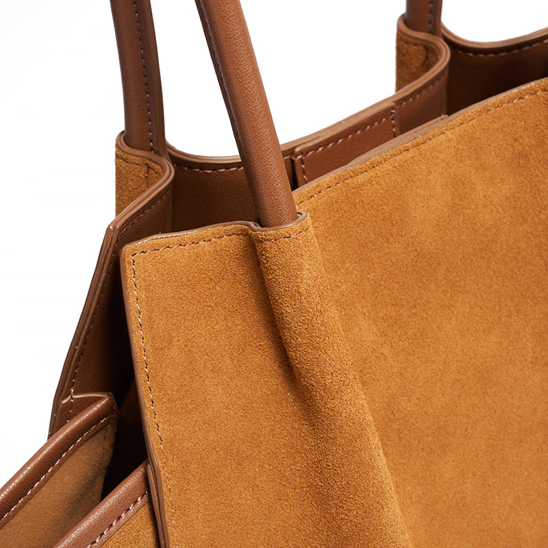 Vintage Slouchy Suede Genuine Leather Tote Clutch Bag