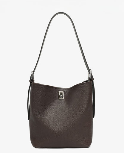 Sculpted Genuine Leather Medium Bucket Bag with Clean Linear Topstitching