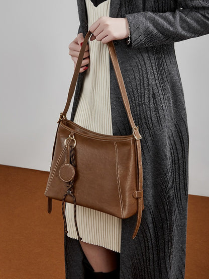 Artisan Stitched Genuine Leather Bag - Vintage Western Shoulder Tote with Tassel