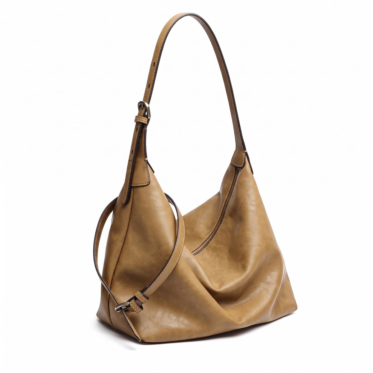 Supple Slouchy Genuine Leather Crescent Hobo Clutch Bag